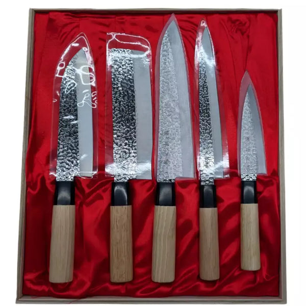 Satake Japanese Hammered Steel Kitchen Knife 5 Piece Set