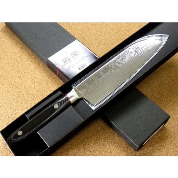 Seki Kanetsugu Saiun 33-Layer Damascus Steel Santoku Knife 170mm