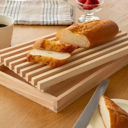 Shimanto Hinoki Cypress Wood Bread Cutting Board with Crumb Tray