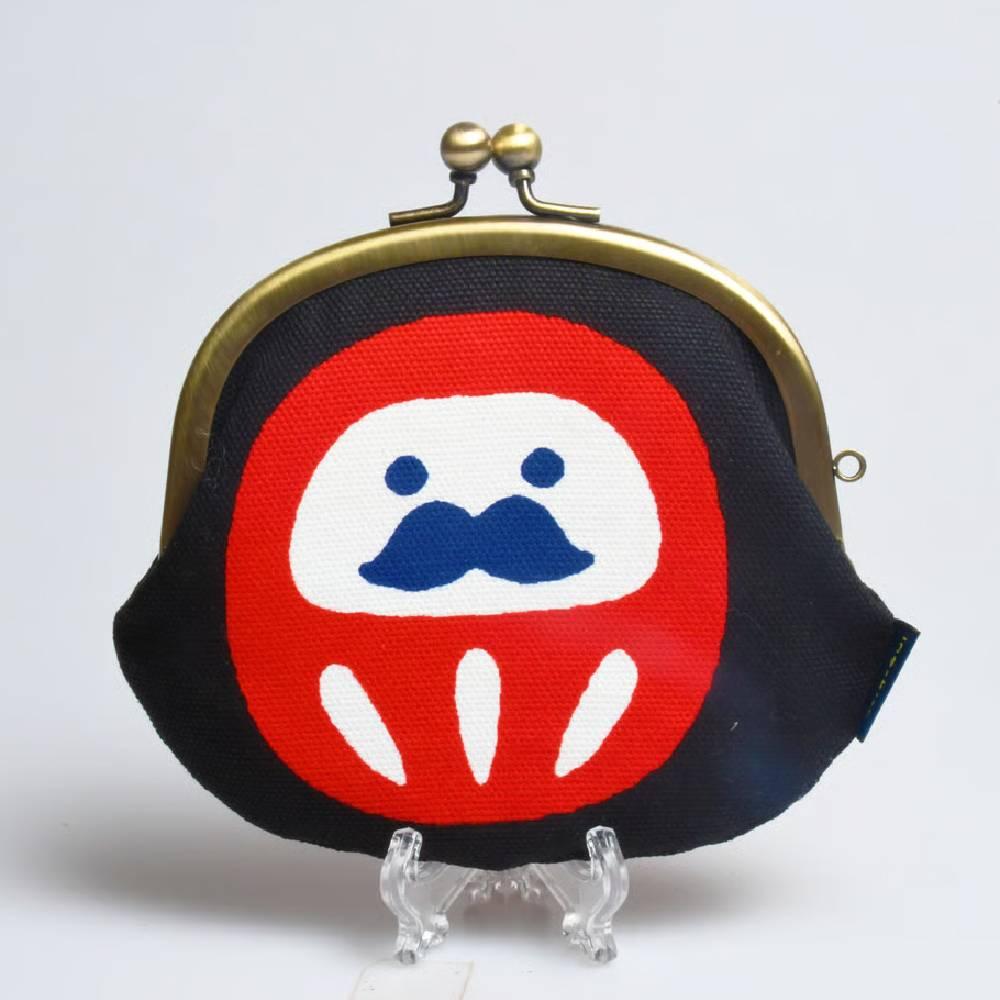 Shirakawa Daruma Cute Black Cotton Small Purse Daruma Design