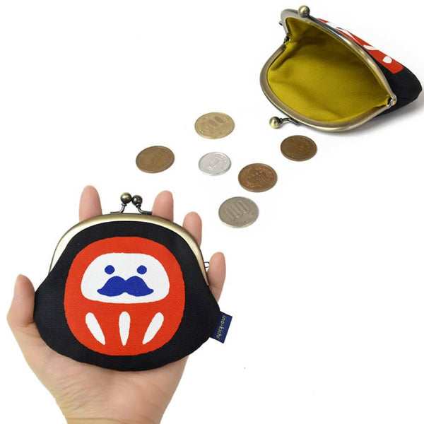 Shirakawa Daruma Cute Black Cotton Small Purse Daruma Design