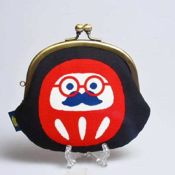 Shirakawa Daruma Cute Black Cotton Small Purse Daruma Design