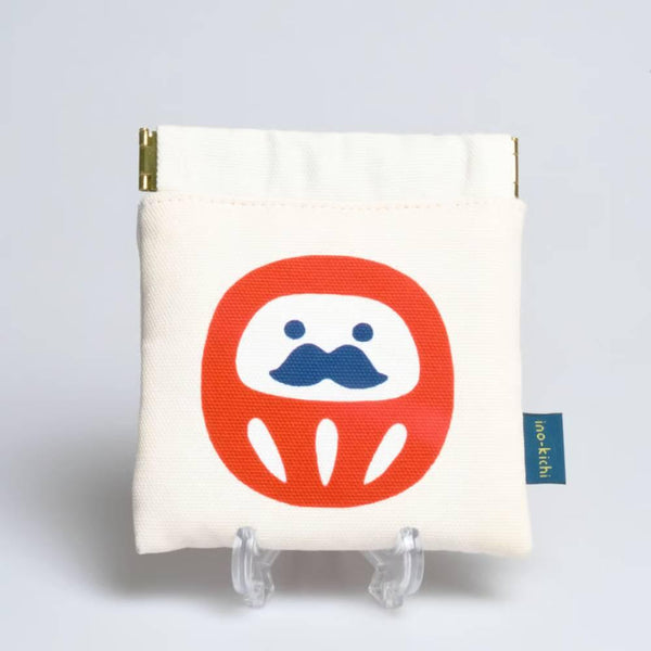 Shirakawa Daruma Cute White Cotton Small Pouch Daruma Design
