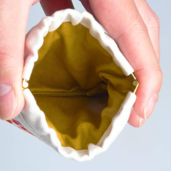 Shirakawa Daruma Cute White Cotton Small Pouch Daruma Design