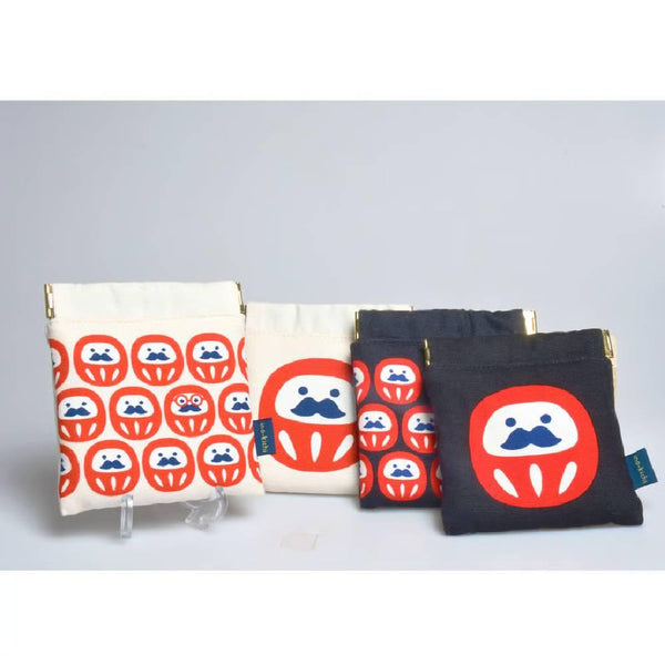 Shirakawa Daruma Cute White Cotton Small Pouch Daruma Design