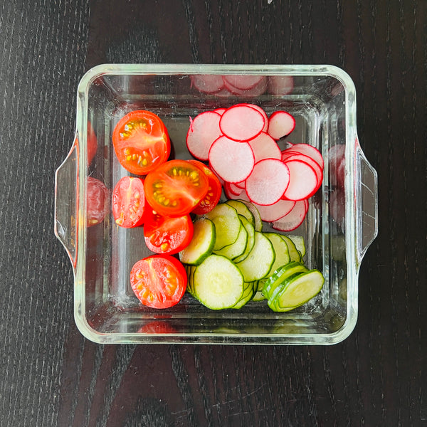 cutting up vegetables for soba noodle salad