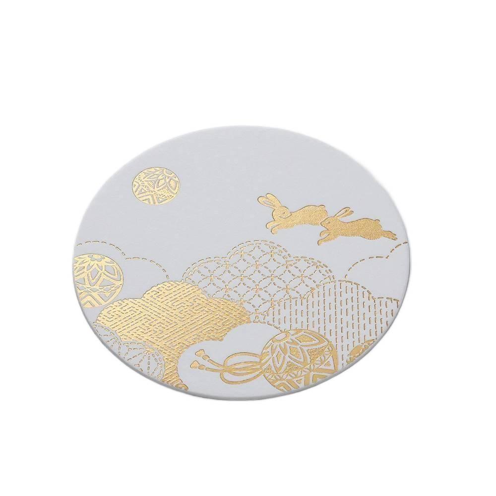 Thick Paper Coasters Elegant Gold Foil Rabbit Design 3 ct.