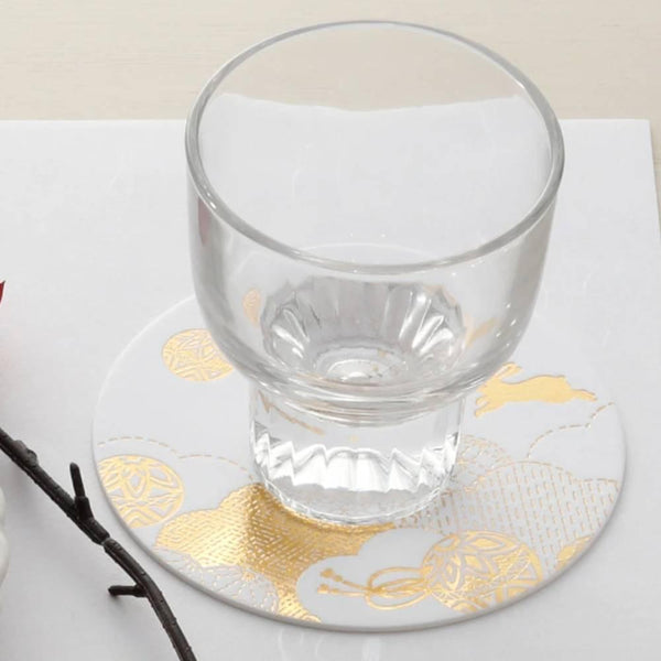 Thick Paper Coasters Elegant Gold Foil Rabbit Design 3 ct.