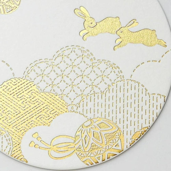 Thick Paper Coasters Elegant Gold Foil Rabbit Design 3 ct.