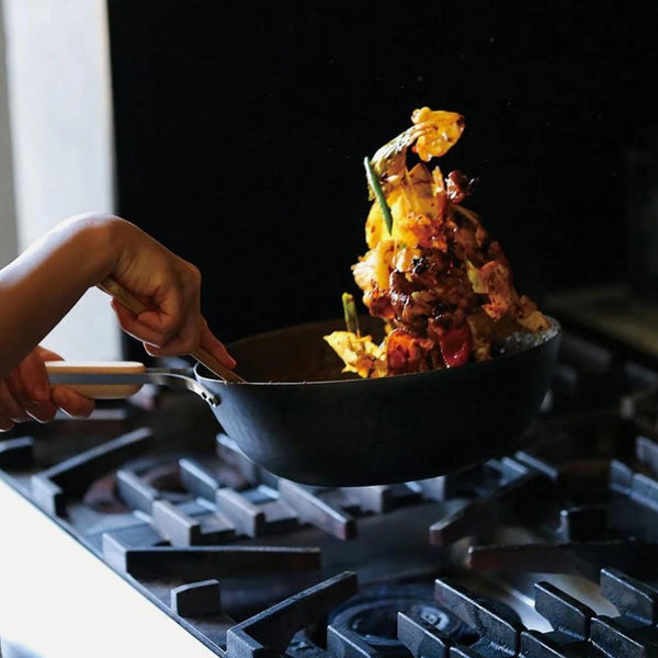 Wahei Enzo Flat-Bottomed Carbon Steel Induction Wok (1.6mm Thick) 28cm