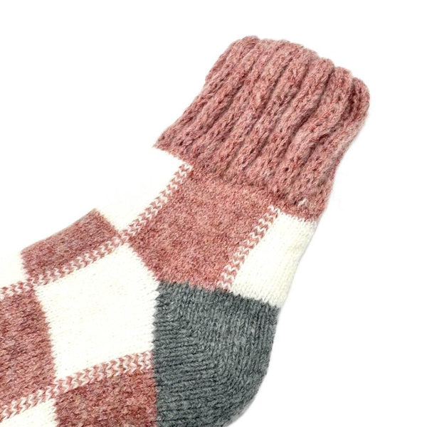 Winter Wool Thick Crew Socks Pink Checkered Warm Socks