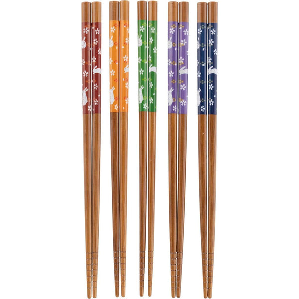 Wooden Chopsticks Multicolor Rabbit Design 22.5cm (5 Pairs Set)