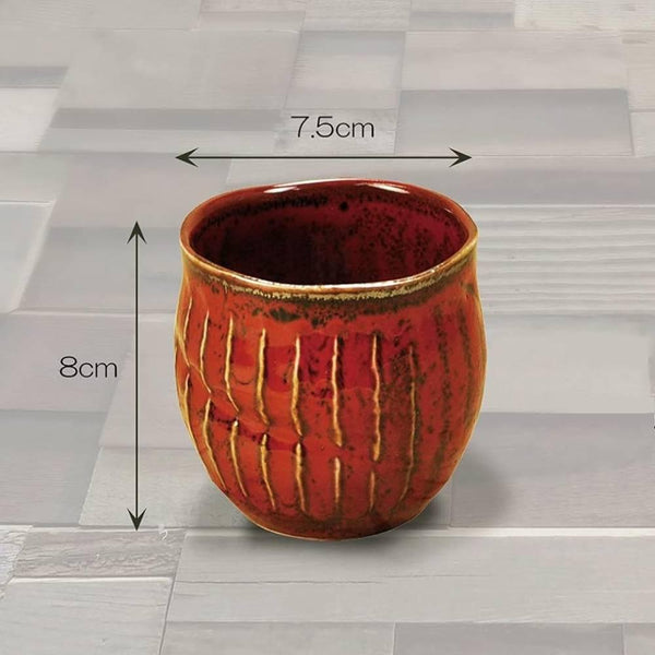 Rustic Teacup Handmade Minoware Porcelain Cup Red & Yellow