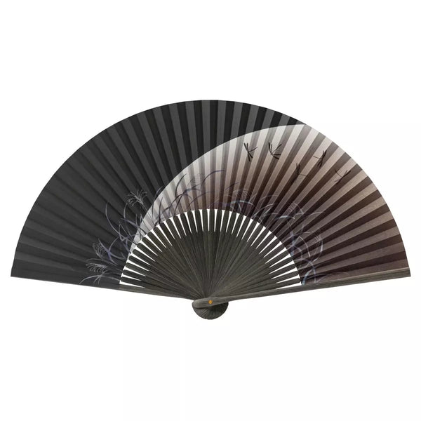 Yamani Dragonfly Design Black Sensu Handheld Folding Fan 21.5cm