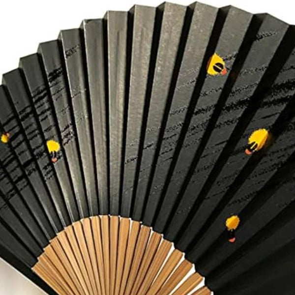 Yamani Firefly Design Black Sensu Handheld Folding Fan 22.5cm