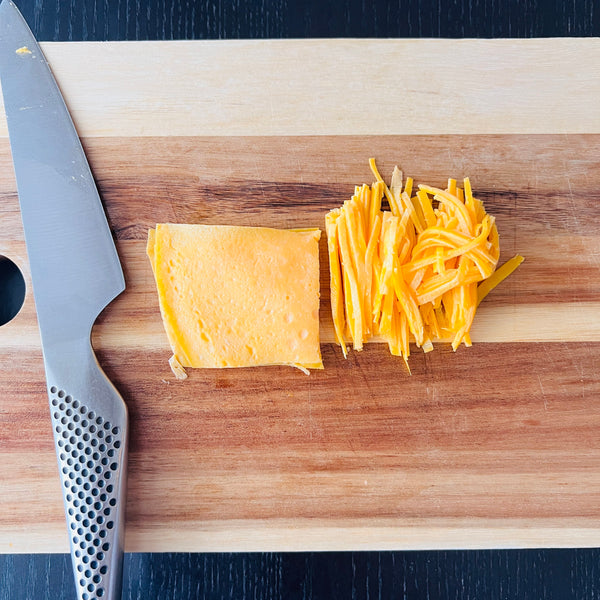 cutting the egg into strips