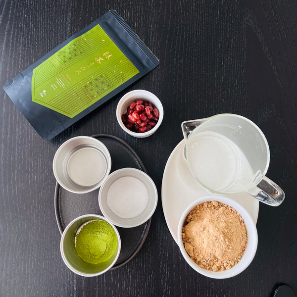 ingredients for the matcha sauce and the brown sugar sauce