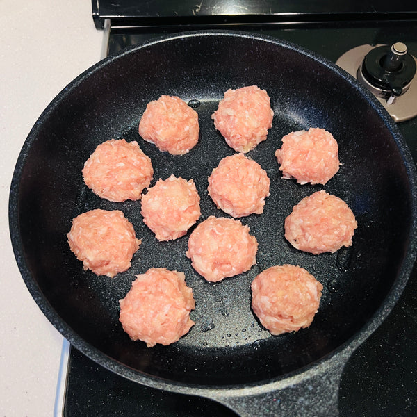 pan frying the tsukune