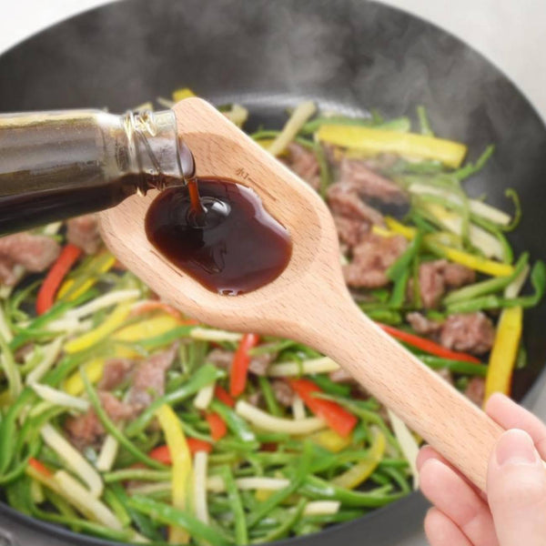 2 in 1 Wooden Cooking Spatula With Measuring Spoon Marks 29.5cm