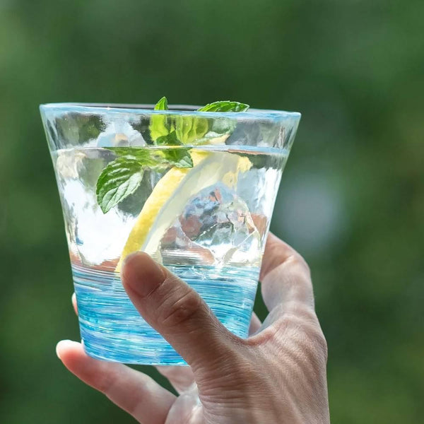 Aderia Handmade Drinking Glass Soft Swirling Blue Pattern 260ml