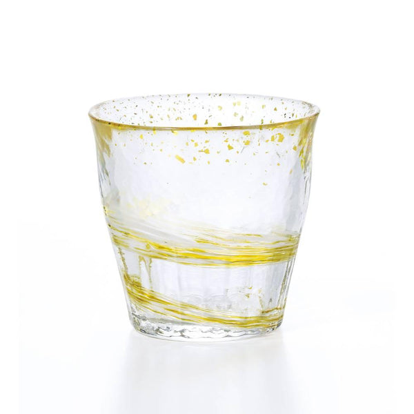 Aderia Handmade Drinking Rocks Glass Swirling Yellow Pattern 300ml