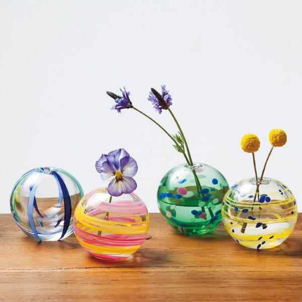 Aderia Pink & Yellow Glass Temari Ball Small Flower Vase 65mm