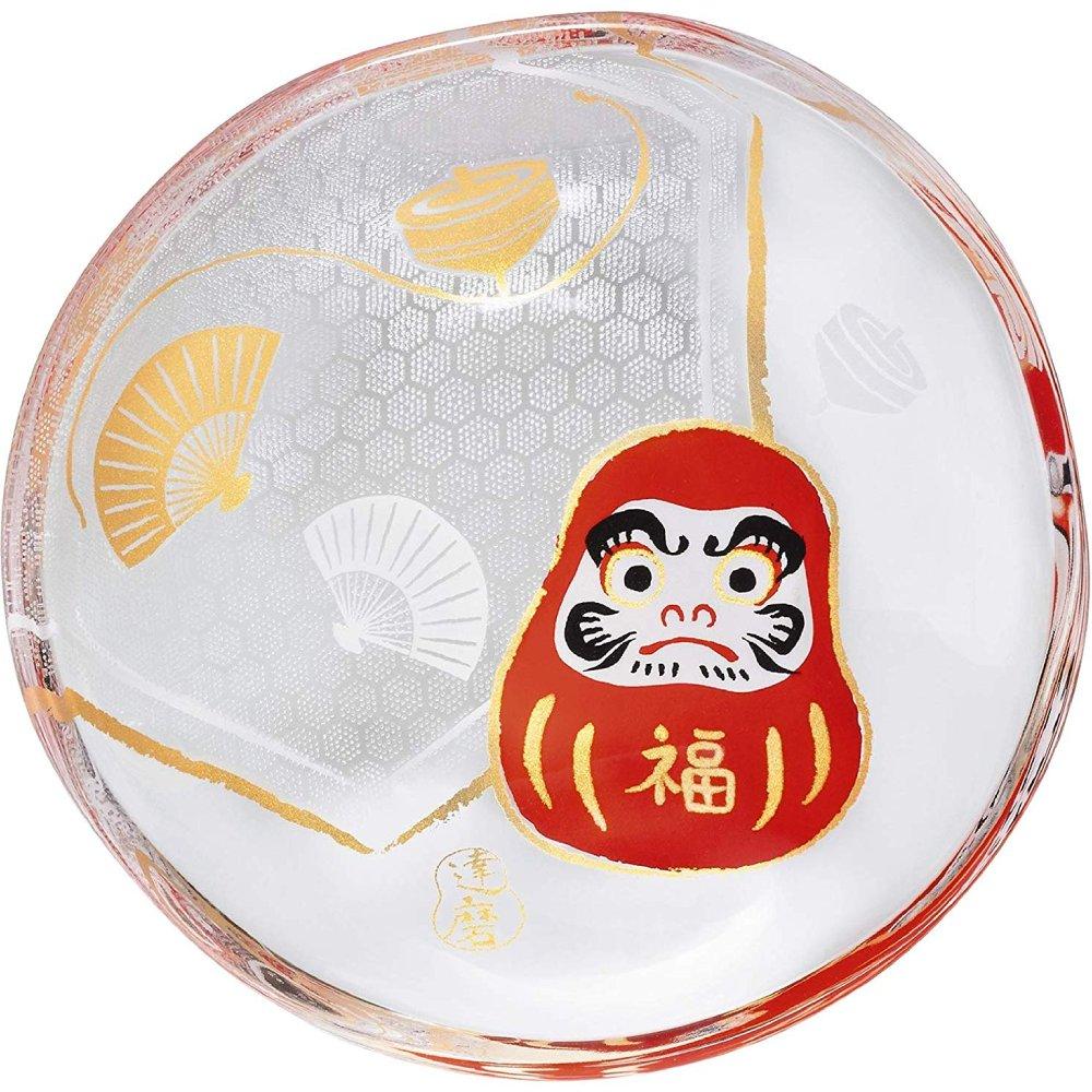 Aderia Small Glass Plate Gold Leaf Daruma Design 90mm