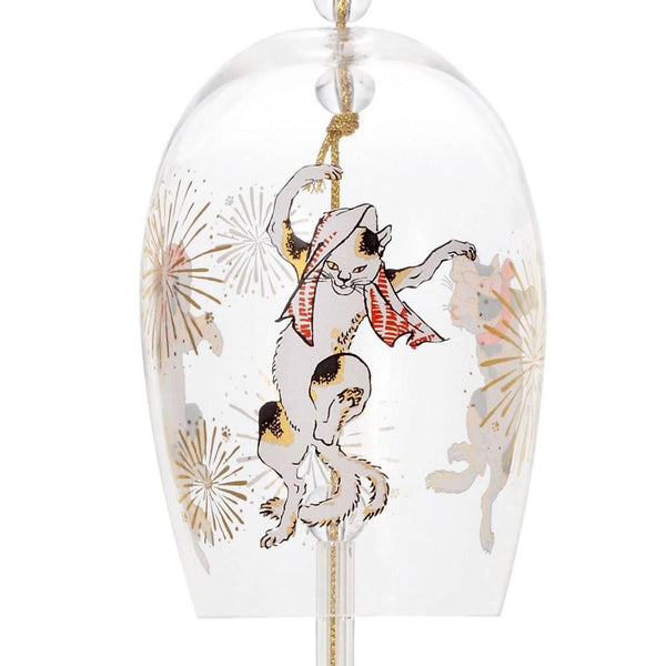 Aderia Traditional Glass Furin Wind Chime Dancing Cat Design