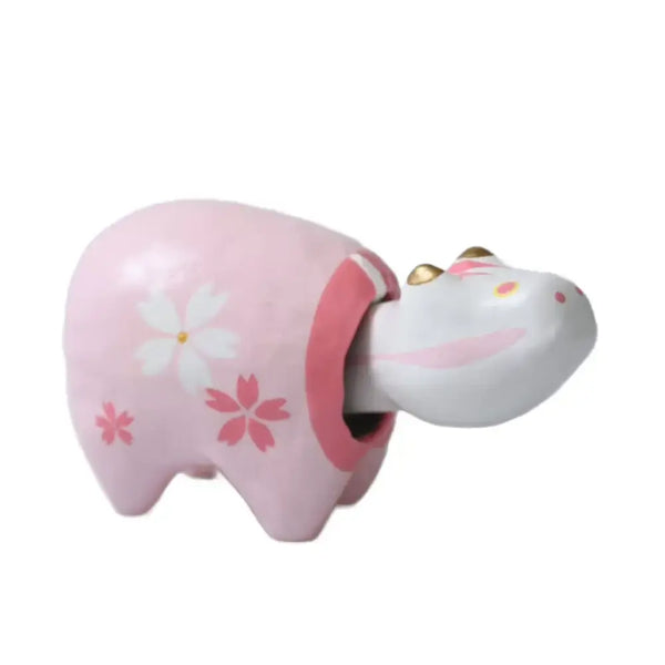 Akabeko Sakura Pink Lucky Cow Figurine Handcrafted Home Decor