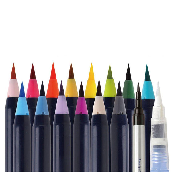 Akashiya Watercolor Brush Pen 15 Color Set Traditional Japanese Colors