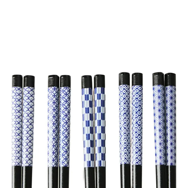 Aoba Chopsticks Traditional Japanese Patterns Indigo 22.5cm (5 Pairs)