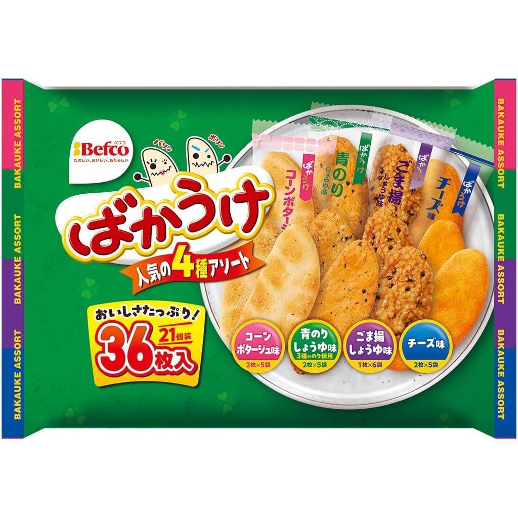 Befco Bakauke Senbei Rice Crackers 4 Flavors Assortment (Pack of 3 Bags)