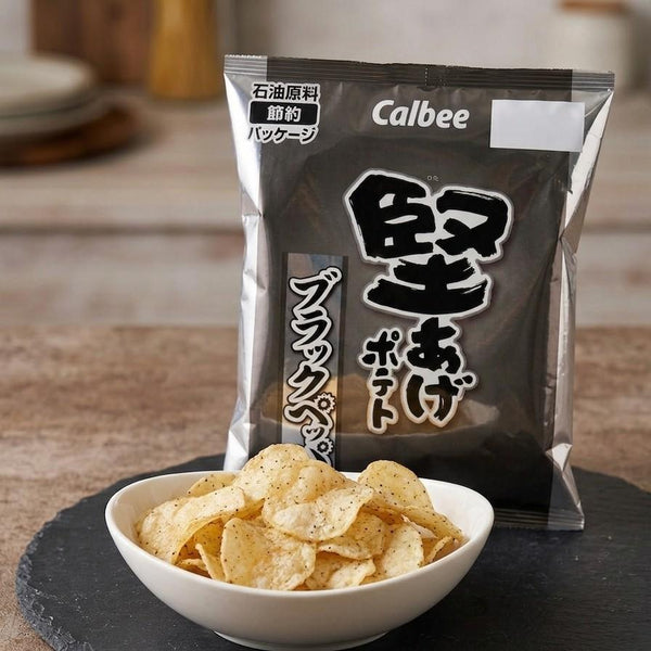Calbee Kataage Crispy Black Pepper Potato Chips 2.3oz (Box of 12 Bags)