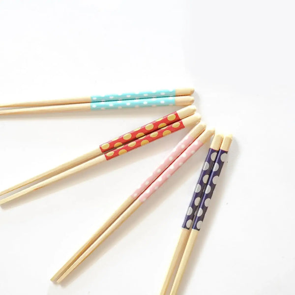 Children's Wooden Chopsticks Non-Slip Easy Grip Polka Dots Pink 18cm