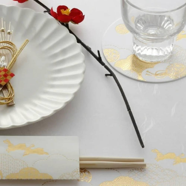 Chopsticks With Gold Foil Washi Paper Cover Rabbit Design 3 ct.