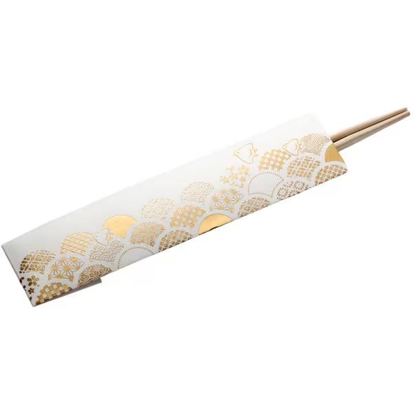 Chopsticks With Gold Foil Washi Paper Cover Seigaiha Pattern 3 ct.
