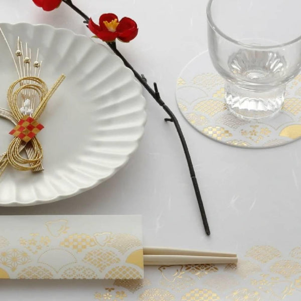 Chopsticks With Gold Foil Washi Paper Cover Seigaiha Pattern 3 ct.
