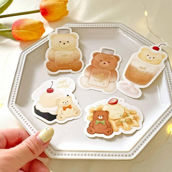 Cute Teddy Bear Foil Stamped Sticker Large Size Cake Design