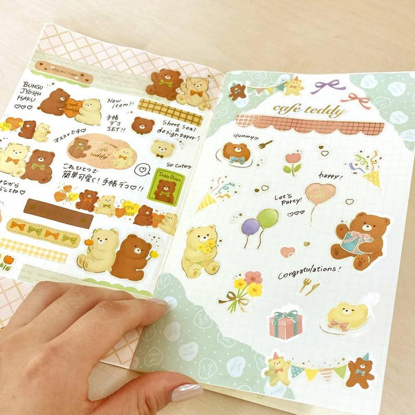 Cute Teddy Bear Stickers Set Foil Stamped Cafe Party Design