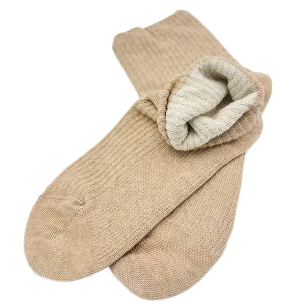 Double Knit Beige Cotton Sleep Crew Socks With Inner Silk Beige 22-25cm