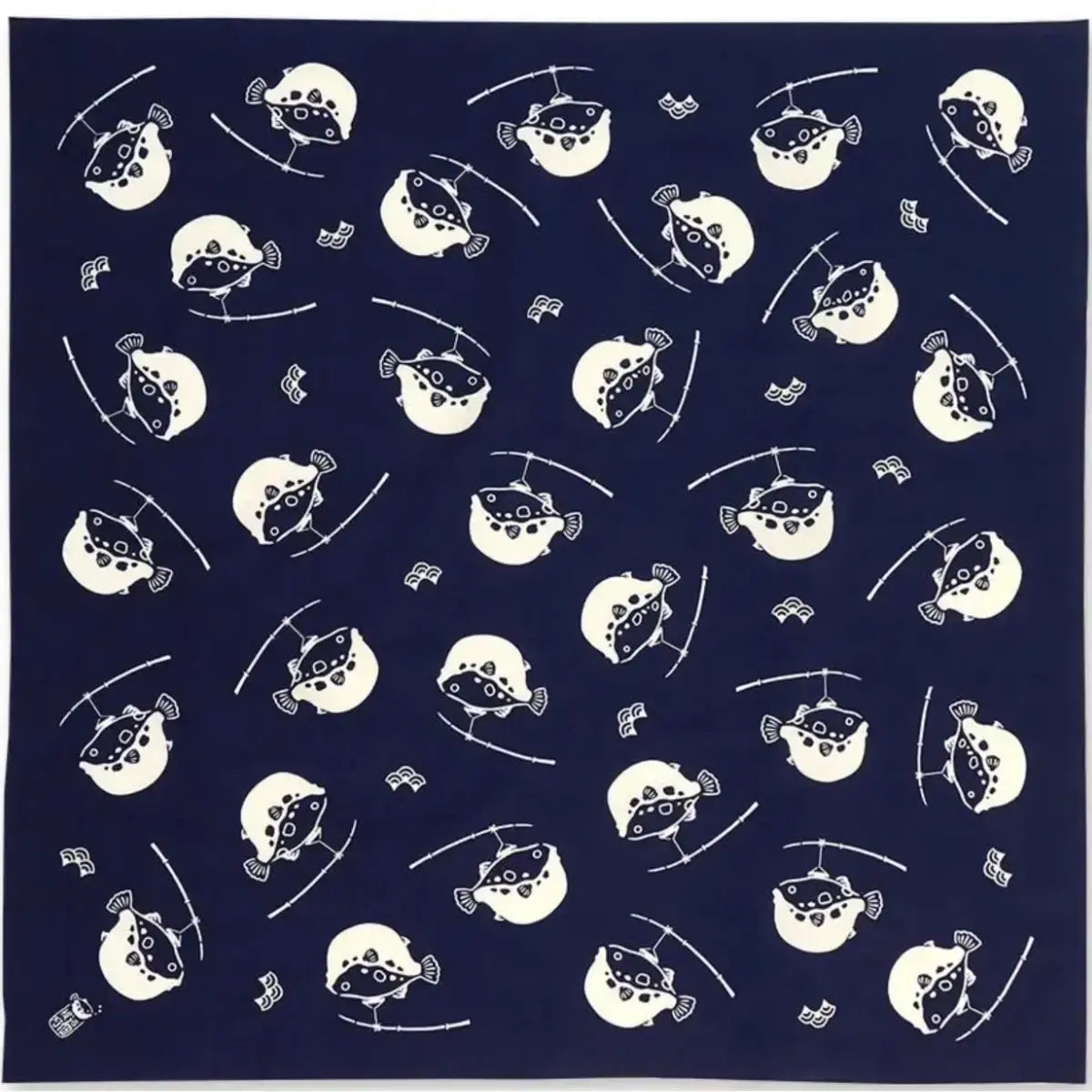Furoshiki Fugu Puffer Fish Large Blue Cotton Wrapping Cloth 35.4"