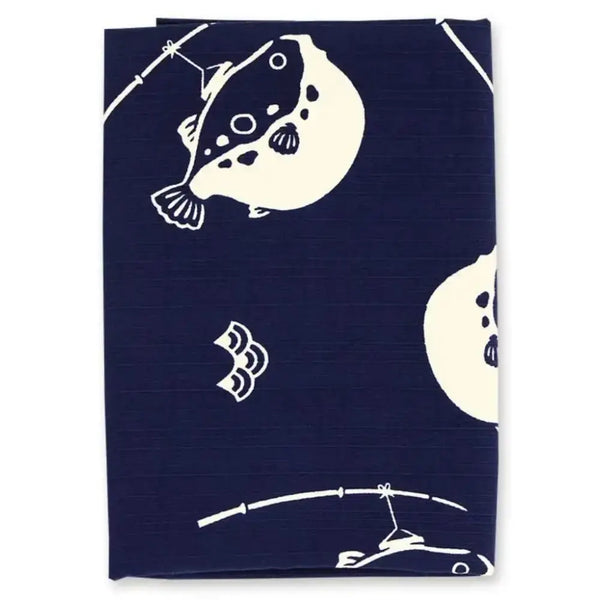 Furoshiki Fugu Puffer Fish Large Blue Cotton Wrapping Cloth 35.4"