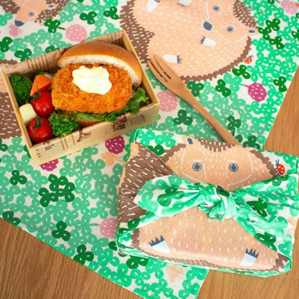 Furoshiki Hedgehog Design Green Cotton Wrapping Cloth Book Cover 50cm