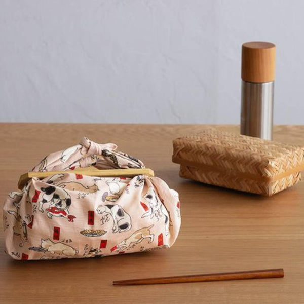 Furoshiki Ukiyo-e Cat Parade Pink Versatile Wrapping Cloth 48cm