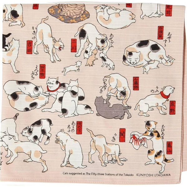 Furoshiki Ukiyo-e Cat Parade Pink Versatile Wrapping Cloth 48cm
