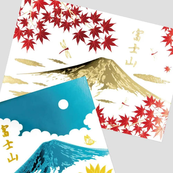 Gold Foil Stamped Postcard Mount Fuji in Autumn Fall Folliage