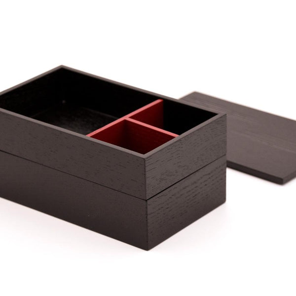 Isuke Handmade Black Ash Wood Bento Lunch Box Two-Tiered Large Size