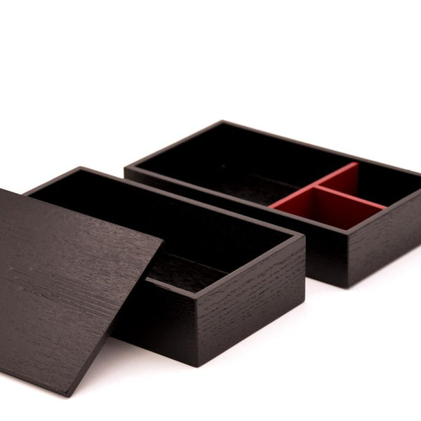 Isuke Handmade Black Ash Wood Bento Lunch Box Two-Tiered Large Size