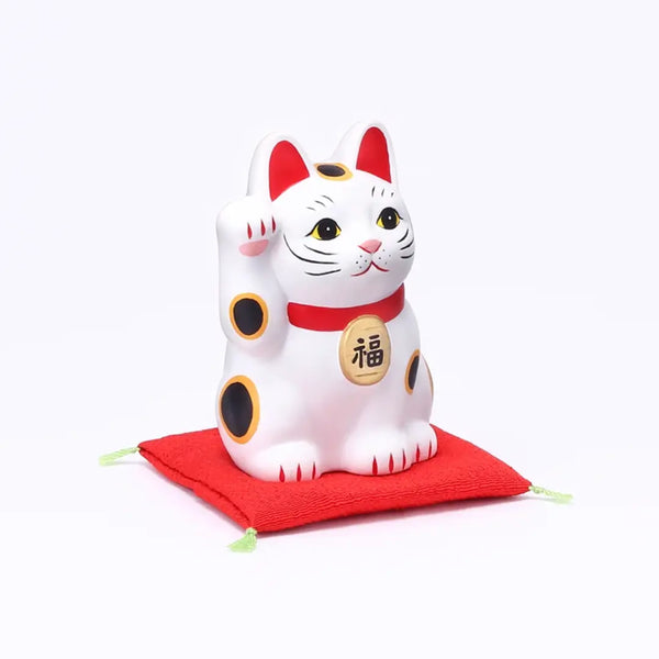Handmade Japanese Maneki Neko Lucky Cat Ceramic Figurine White 3.1"