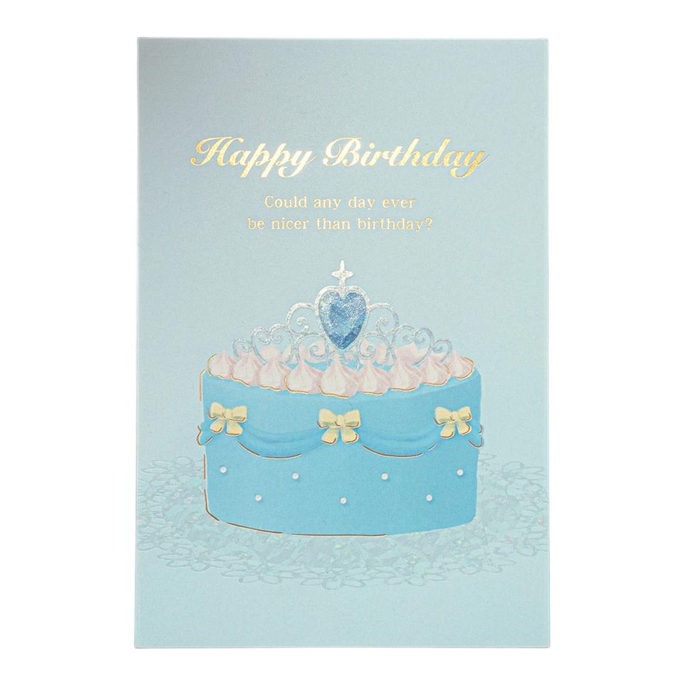 Happy Birthday Card Gold Foil Blue Crown Cake Design